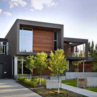 Inspiration for a modern wood exterior home remodel in Edmonton