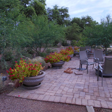 Seating & Fire Pit with Decorative Potted Plants