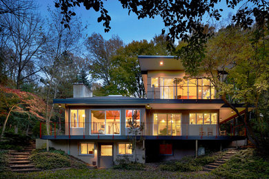 Design ideas for a contemporary two floor house exterior in Philadelphia.
