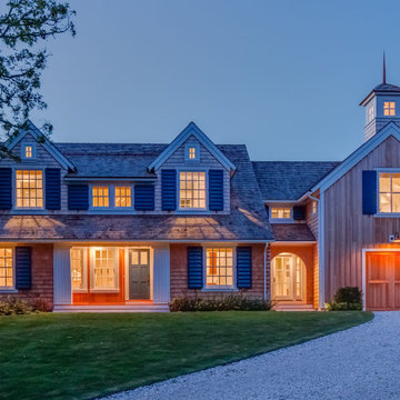Shingle Exterior with Blue Shutters & Stone Driveway - Wychmere Rise -Custom Ho