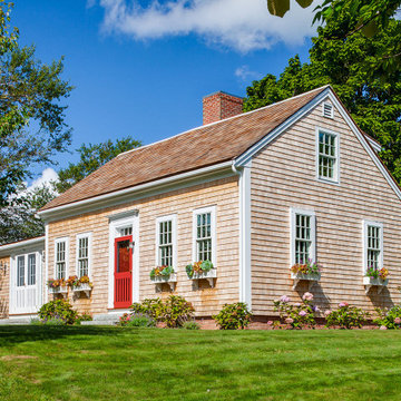 Shingle Style Cottage with Bright Red Front Door- Cranberry Cottage  -Custom Hom