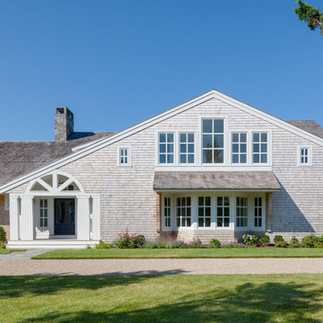 Shingle Style Exterior with dominant gable and entry way  - Arrowhead Point - Ca