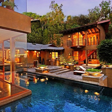 9342 Sierra Mar Hollywood Hills luxury home & modern central pool terrace