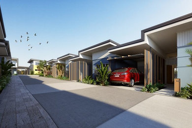 This is an example of a medium sized contemporary bungalow house exterior in Brisbane.