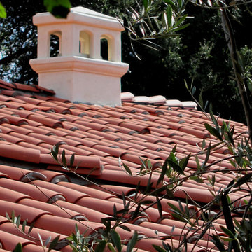 Small Spanish Cottage Fireplace Chimney in Montecito California