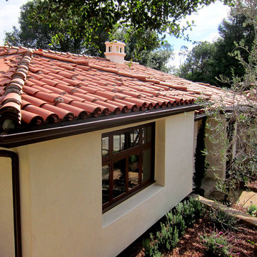 Small Spanish Cottage Red Tile Roofing in Montecito CA