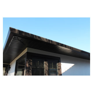 Soffits, Fascia, and Angle Face Gutters in Dark Bronze Aluminum. Long ...