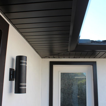 Soffits, Fascia, and Angle Face Gutters in Dark Bronze Aluminum. Long Beach