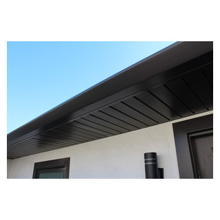 Soffits, Fascia, and Angle Face Gutters in Dark Bronze Aluminum. Long ...
