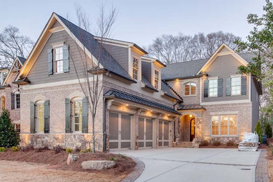 Inspiration for a large timeless gray two-story concrete fiberboard exterior home remodel in Atlanta