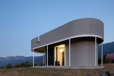 Idée de décoration pour une petite façade de maison métallique design de plain-pied.