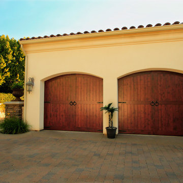 Spanish Style Stained Wood Garage Doors
