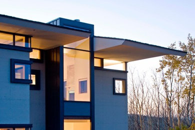 Idee per la facciata di una casa moderna con rivestimenti misti e tetto a capanna