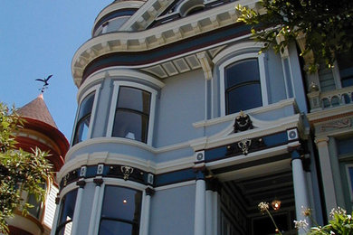 Example of an ornate blue exterior home design in San Francisco