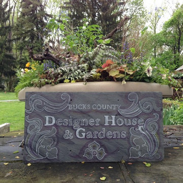 Stone Sign: Repurposed shingle "Welcome to the Bucks County Designer House & Gar