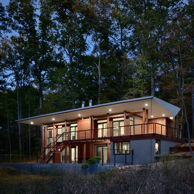 Inspiration for a small contemporary brown two-story wood exterior home remodel in Richmond