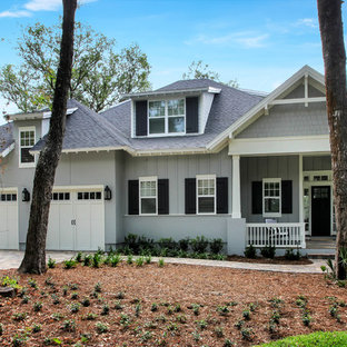 Large transitional gray two-story mixed siding exterior home photo in Jacksonville