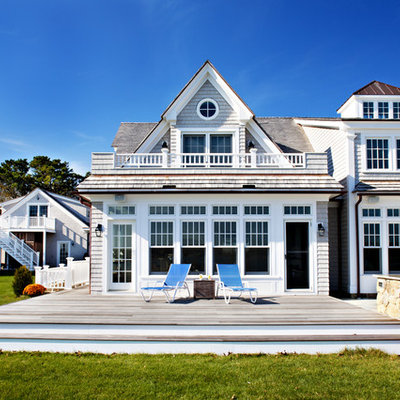 Beach style wood exterior home photo in Boston