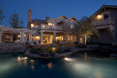 Inspiration for a large craftsman gray two-story mixed siding exterior home remodel in Orange County