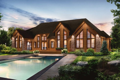 Inspiration for a huge craftsman brown wood exterior home remodel in Charlotte