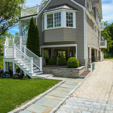 The Front Approach, winding stair and stone planters