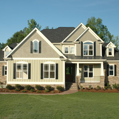 Arts and crafts green exterior home photo in Raleigh