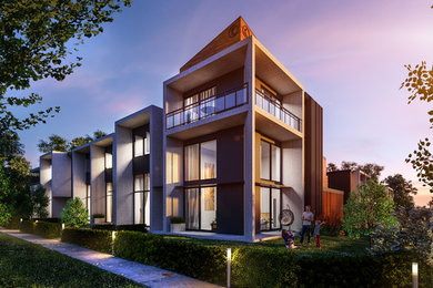 Dreistöckiges Modernes Haus mit grauer Fassadenfarbe in Canberra - Queanbeyan