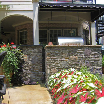 Grill, Awning, Fieldstone Outdoor Kitchen and Spiral staircase