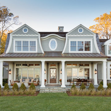 Traditional shingle style waterfront home