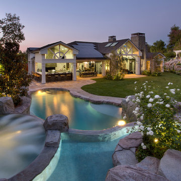 Traditional (with a twist) Pool and Rear of Home.
