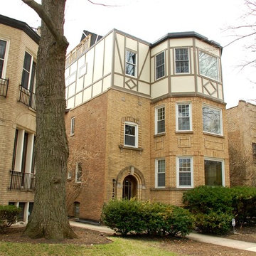 Tudor Style Home, Evanston, IL Hardie Stucco Siding + Metal Roof