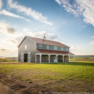 Two Story Pole Barn with Colonial Red ABSeam Roof and Charcaol ABM Panel Sides