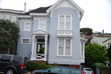 Example of an ornate blue two-story exterior home design in San Francisco