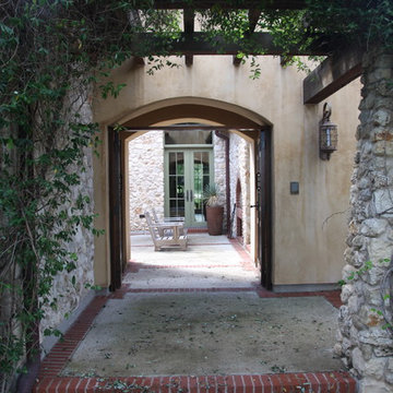 view into courtyard through gates