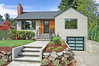 Minimalist gray two-story exterior home photo in Seattle