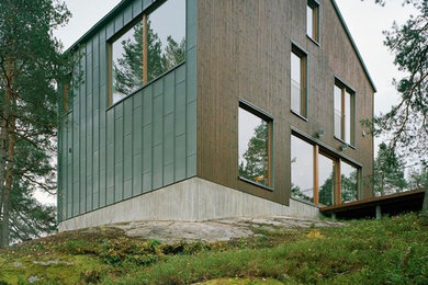 Cette photo montre une façade de maison scandinave.