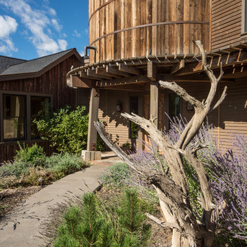 Water tower inspired home front inside gate