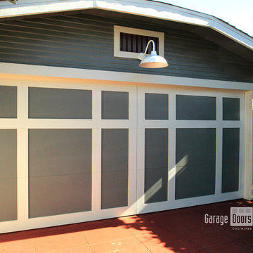 White and Green Barn Garage Doors