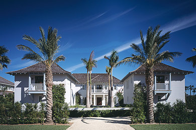 Example of a transitional exterior home design