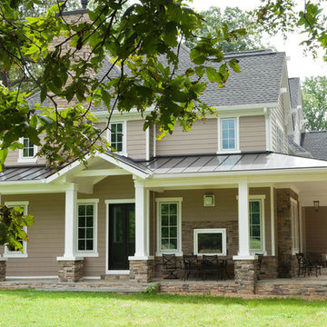 Wrap around porch and see through fireplace into Living room