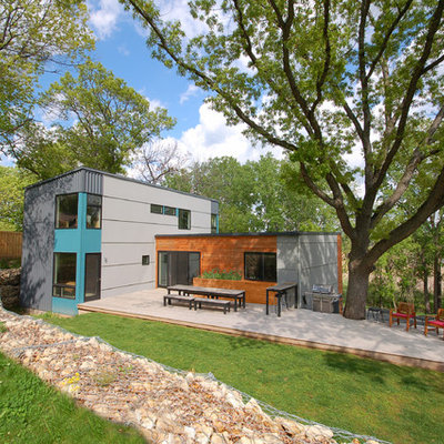 Trendy blue two-story mixed siding exterior home photo in Minneapolis
