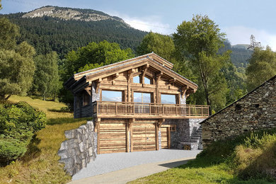 Aménagement d'une façade de maison montagne de taille moyenne.