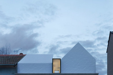 Cette image montre une petite façade de maison design avec un toit à deux pans.