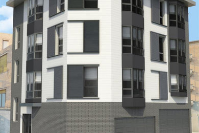 Modelo de fachada moderna de tres plantas