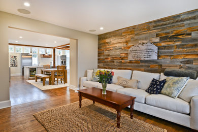 Example of a large mountain style family room design in DC Metro