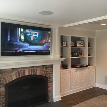65" 4K LED TV over Fireplace with in-ceiling 5.1 Surround System
