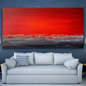 72"x36" "Sunset Sea 5" Red coastal minimal Large Modern Painting MADE TO ORDER