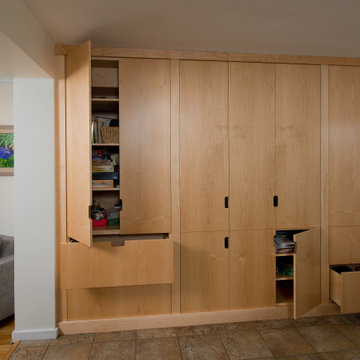 Custom designed storage cabinets for the family room