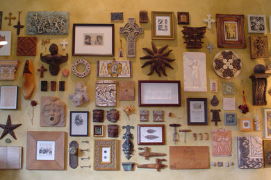 A collection of objects on our great room wall