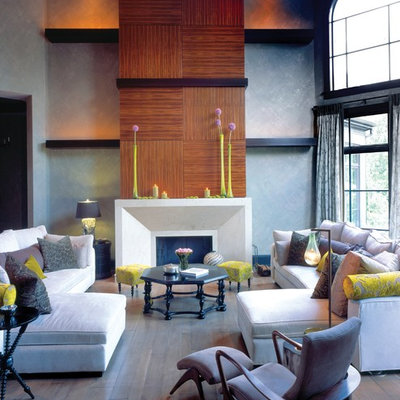 Trendy family room photo in Nashville with gray walls